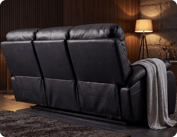 Serano Black Leather Manual Recliner 3 Seater Sofa