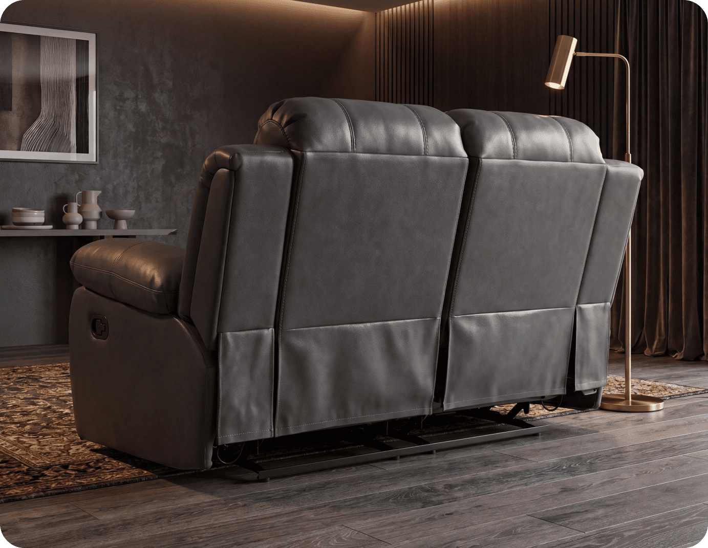 York Grey Leather 2 Seater Manual Recliner Sofa