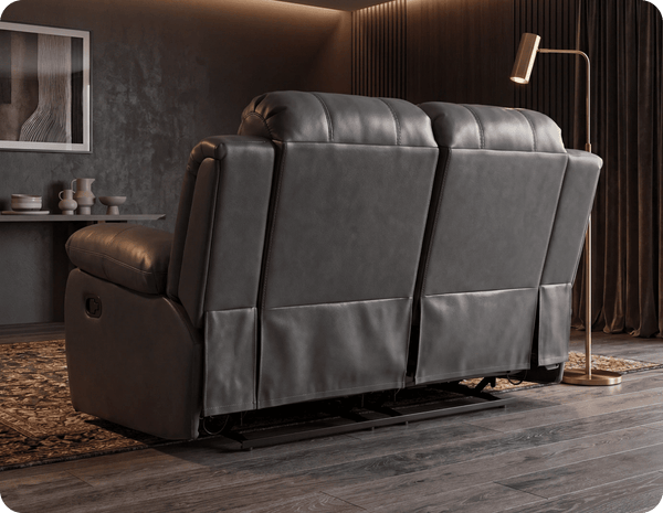 York Grey Leather 2 Seater Manual Recliner Sofa