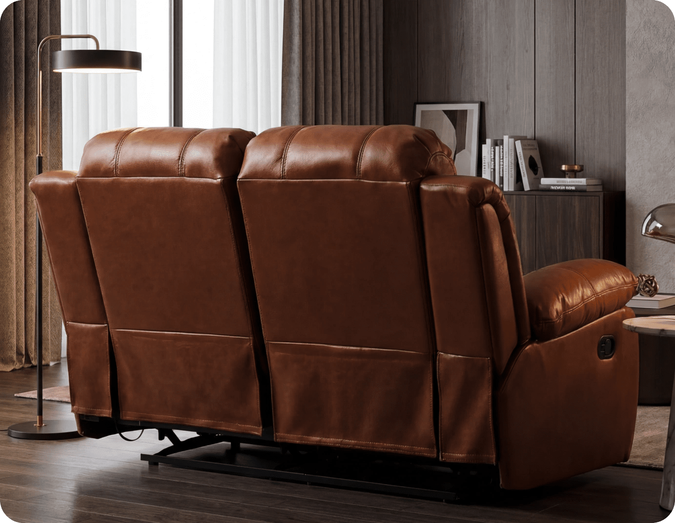 York Tan Leather 2 Seater Manual Recliner Sofa