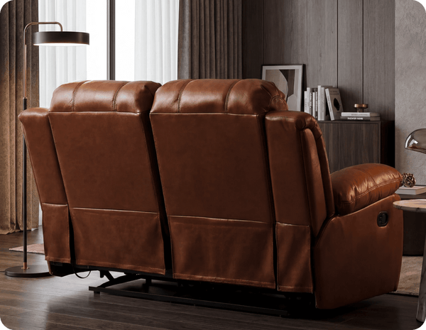 York Tan Leather 2 Seater Manual Recliner Sofa