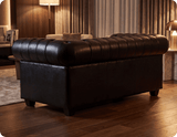 Chesterfield Black Leather Antique 2 Seater Sofa