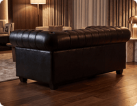 Chesterfield Black Leather Antique 2 Seater Sofa