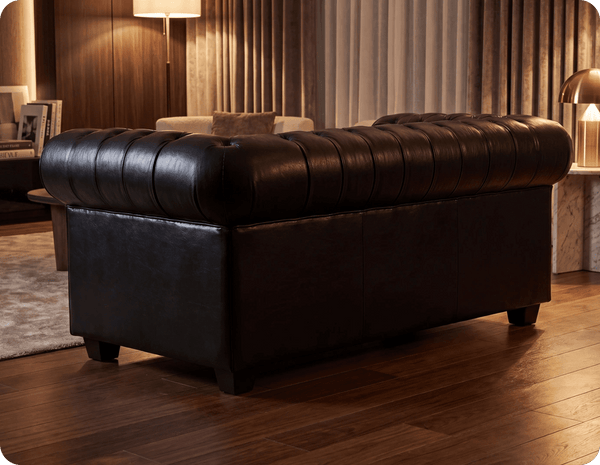 Chesterfield Black Leather Antique 2 Seater Sofa