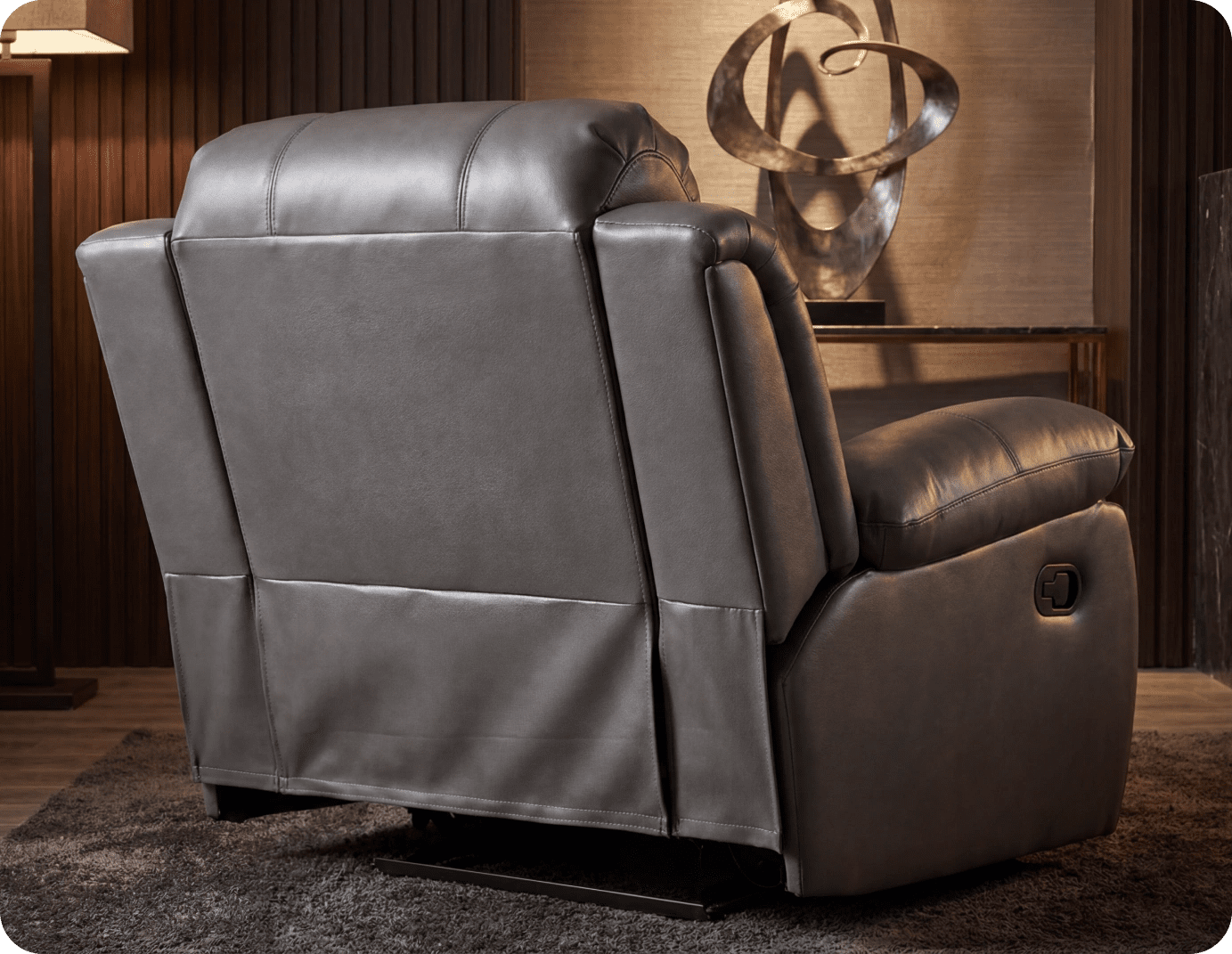 York Grey Leather Manual Recliner Armchair
