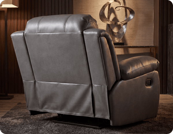 York Grey Leather Manual Recliner Armchair