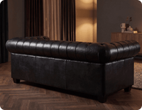 Chesterfield Black Leather Antique 3 Seater Sofa