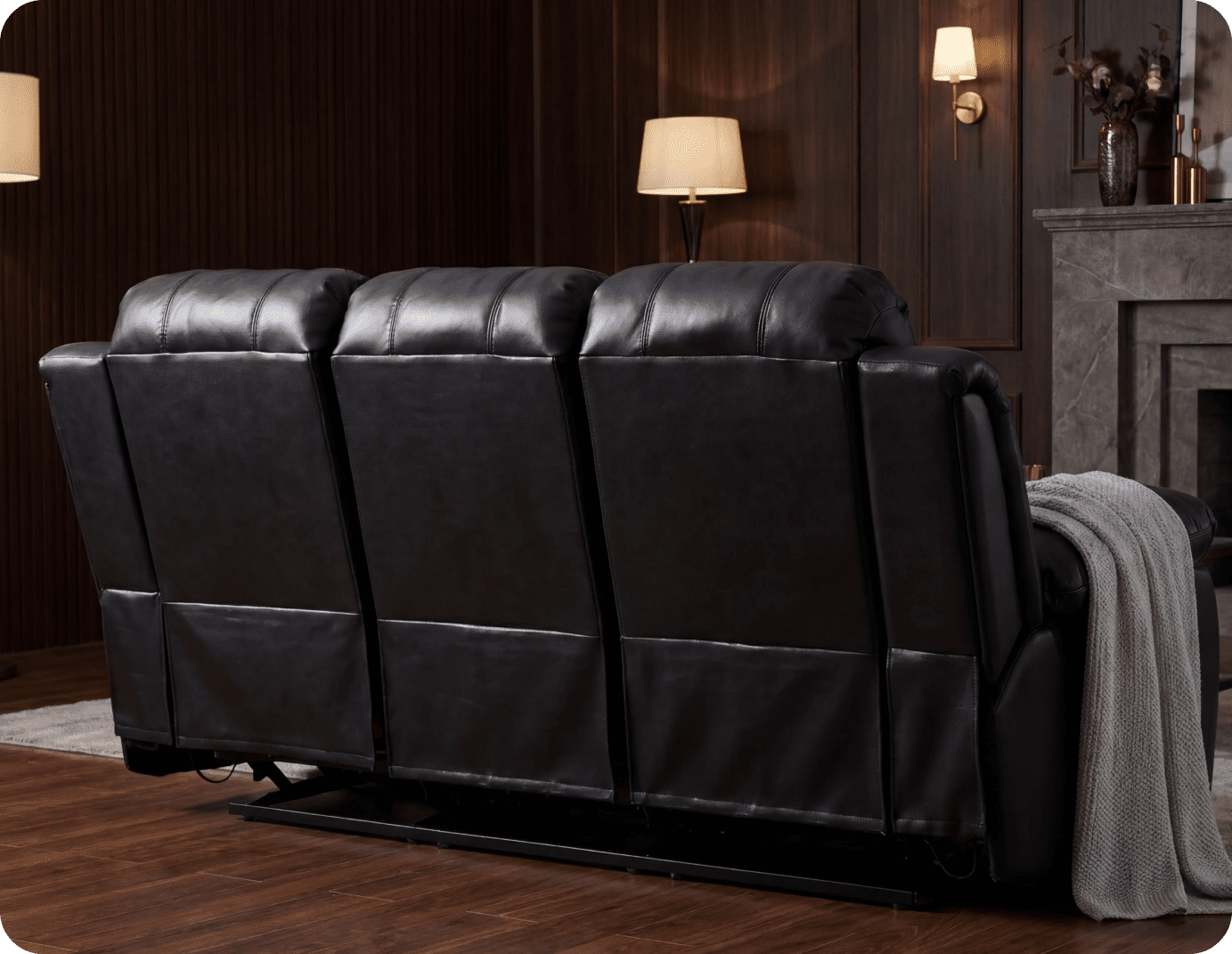 York Black Leather Electric Recliner 3 Seater Sofa