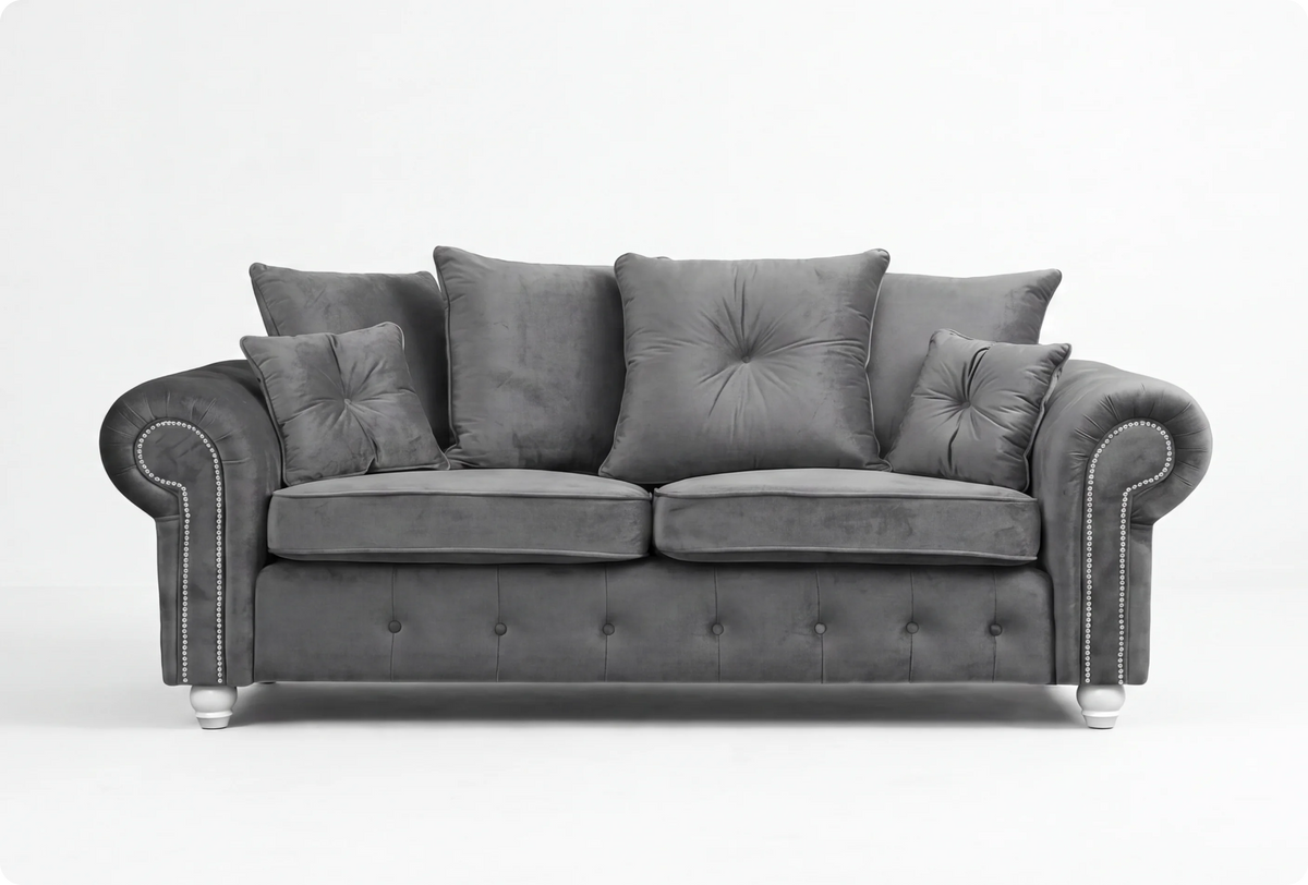 Haven Grey Fabric Velvet 3 Seater Sofa