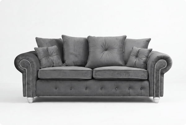 Haven Grey Fabric Velvet 3 Seater Sofa