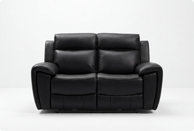 Leo Genuine Leather Black Electric Power Recliner 2 Seater Sofa