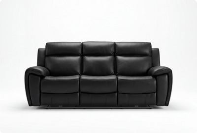Leo Genuine Leather Black Electric Power Recliner 3 Seater Sofa