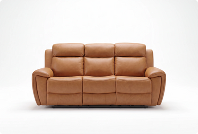Leo Genuine Leather Caramel Electric Power Recliner 3 Seater Sofa