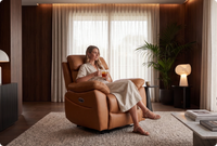 Torino Genuine Leather Caramel Electric Power Recliner Armchair