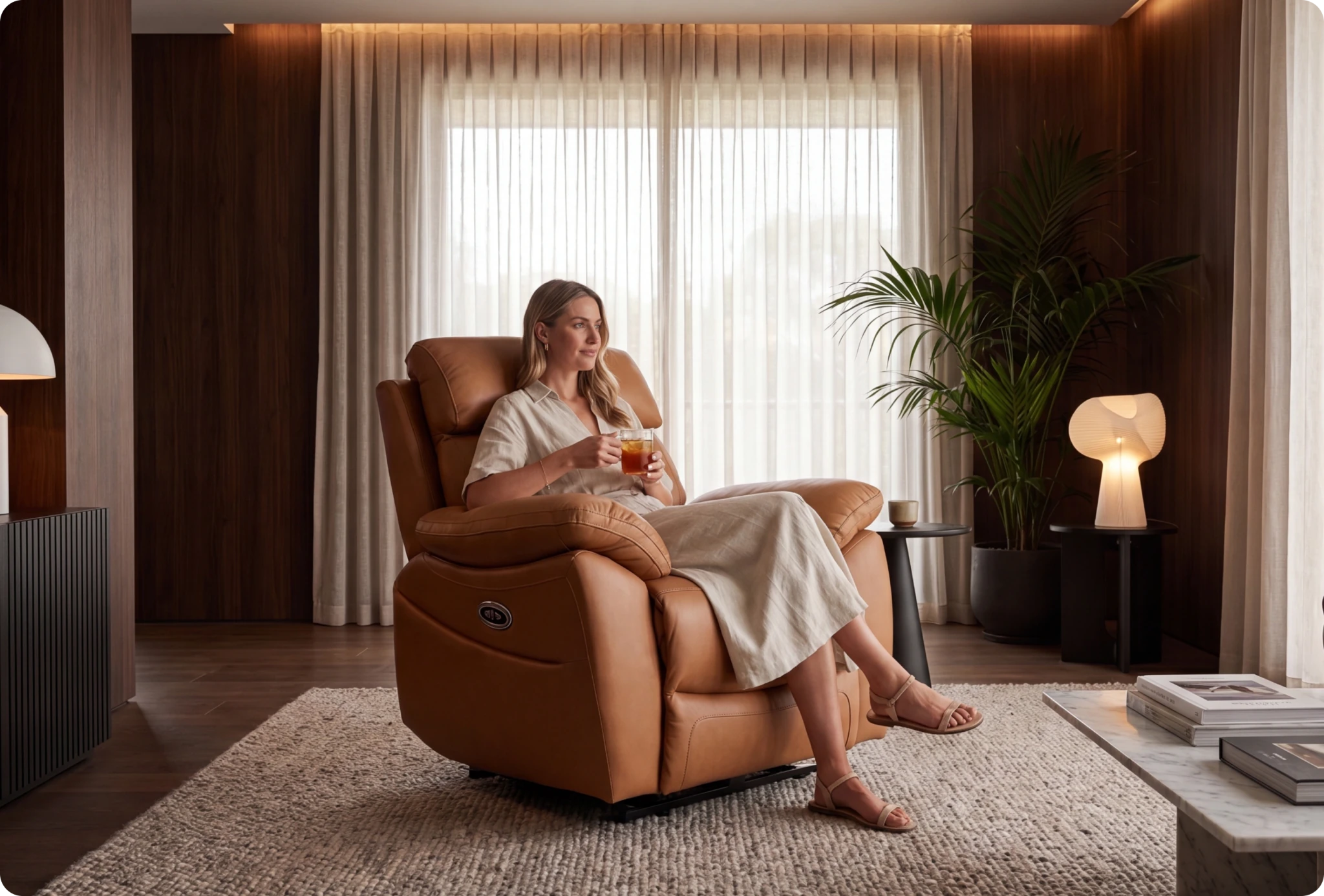 Torino Genuine Leather Caramel Electric Power Recliner Armchair