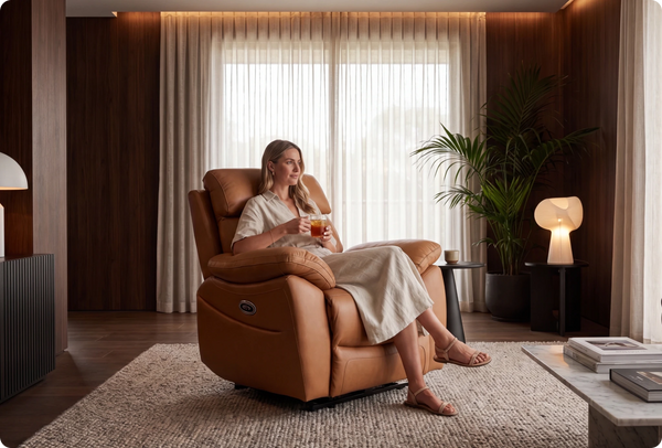 Torino Genuine Leather Caramel Electric Power Recliner Armchair