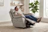 Torino Genuine Leather Light Grey Electric Power Recliner Armchair