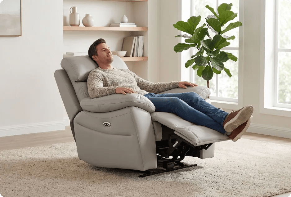 Torino Genuine Leather Light Grey Electric Power Recliner Armchair
