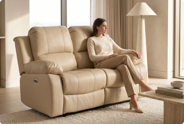 York Cream Leather Electric Recliner 2 Seater Sofa