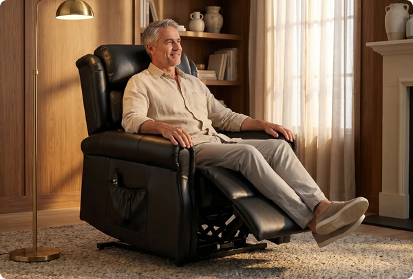 Cambridge Genuine Leather Black Rise & Recline Mobility Chair