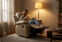 York Cream Leather Manual Recliner Armchair - Sofa-Direct