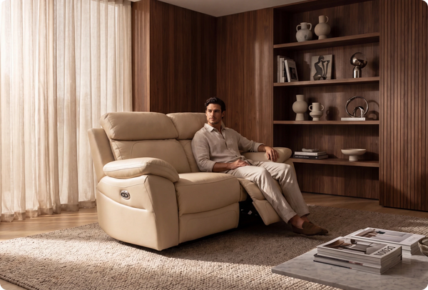 Torino Genuine Leather Cream Electric Power Recliner 2 Seater Sofa
