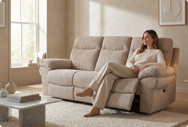 Lunaro Beige Fabric Electric Recliner 3 Seater Sofa