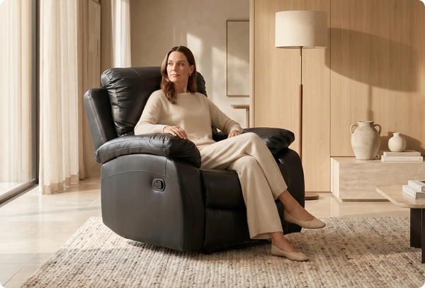 Serano Black Leather Manual Recliner Armchair