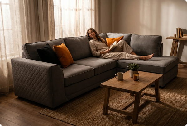 Orka Sofa Grey Fabric Right Hand Corner Sofa - RHC
