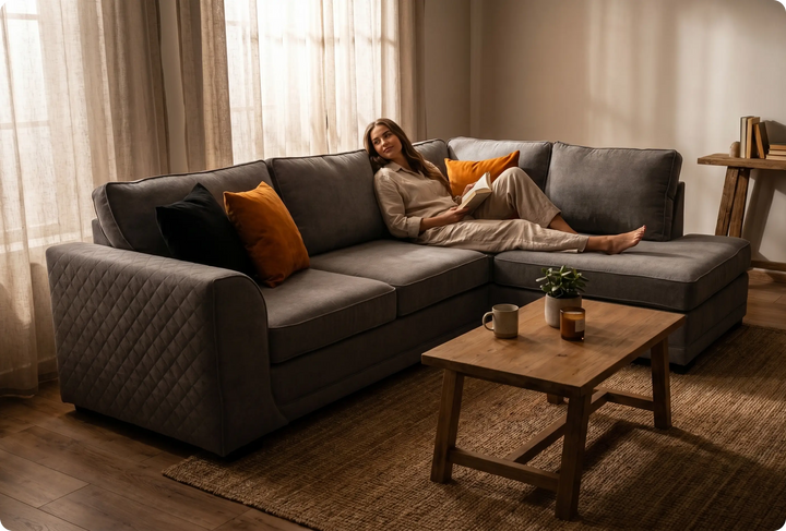 Orka Sofa Grey Fabric Right Hand Corner Sofa - RHC
