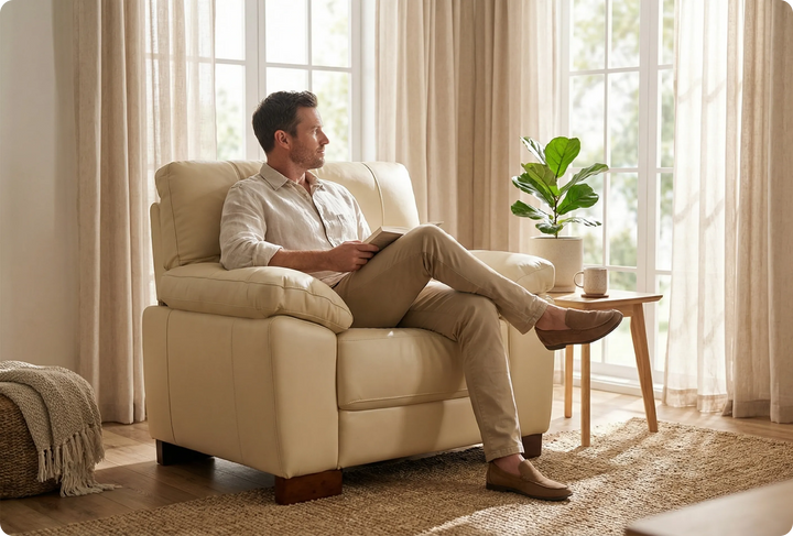 Dalmore Genuine Leather Cream Armchair