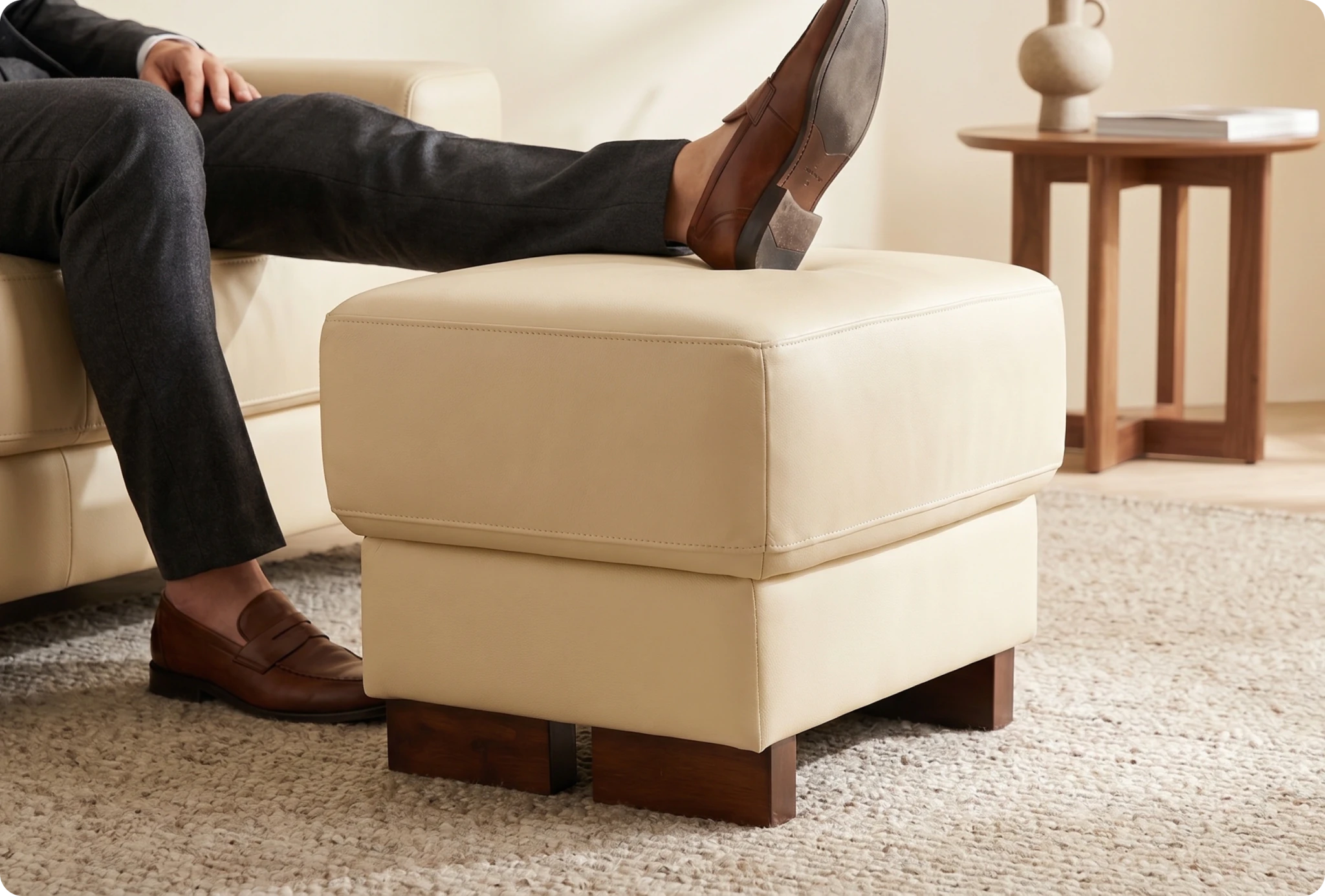 Dalmore Genuine Leather Cream Footstool