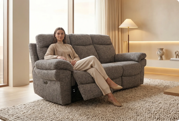 Lunaro Brown Fabric Electric Recliner 3 Seater Sofa