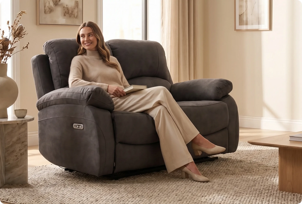 Serano Grey Fabric Electric Recliner 2 Seater Sofa