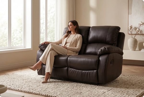 Serano Brown Leather Manual Recliner 2 Seater Sofa