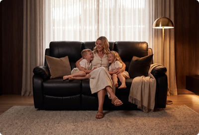 Serano Black Leather Manual Recliner 3 Seater Sofa
