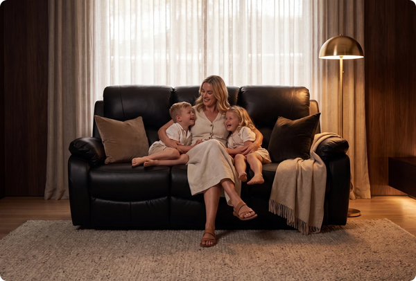 Serano Black Leather Manual Recliner 3 Seater Sofa