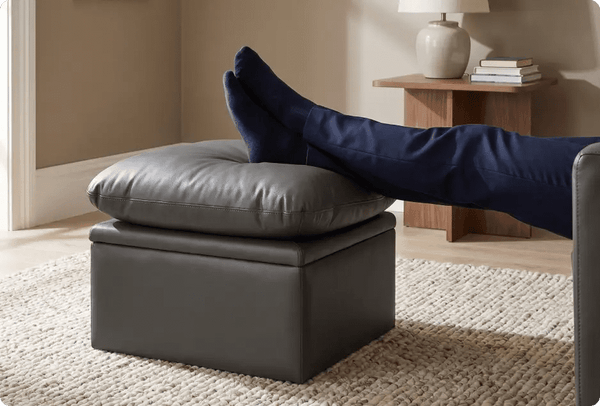 Florence Grey   Leather Footstool