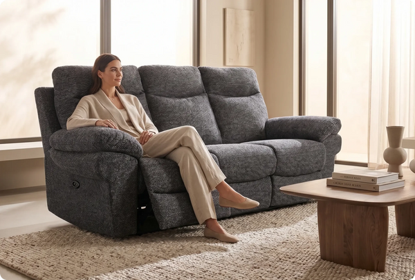 Lunaro Grey Fabric Electric Recliner 3 Seater Sofa
