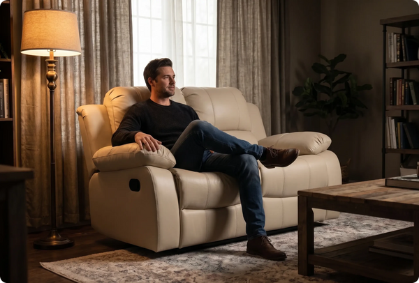 York Cream Leather 2 Seater Manual Recliner Sofa
