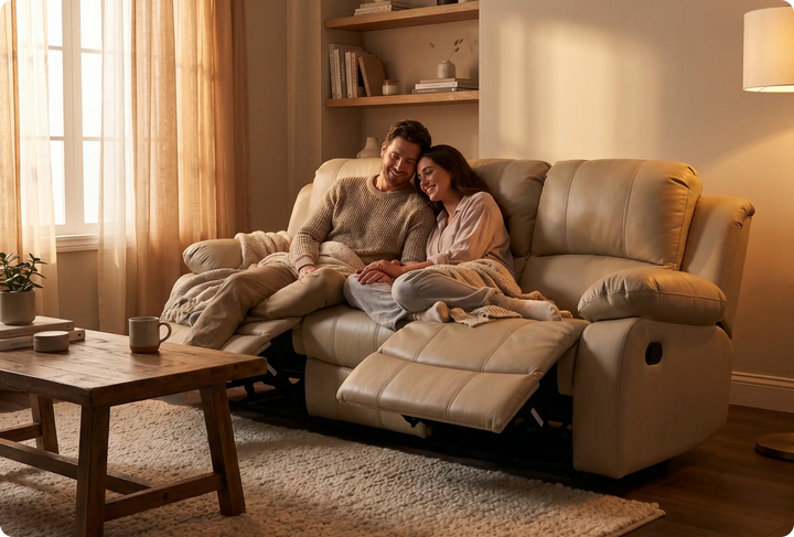 York Cream Leather 3 Seater Manual Recliner Sofa