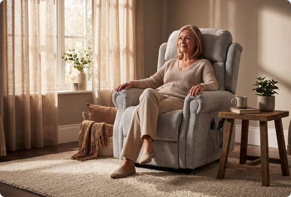 Derby Light Grey Fabric Rise & Recline Mobility Chair