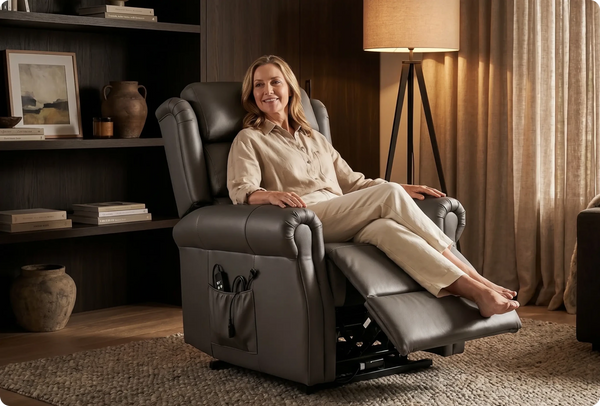 Cambridge Genuine Leather Grey Rise & Recline Mobility Chair