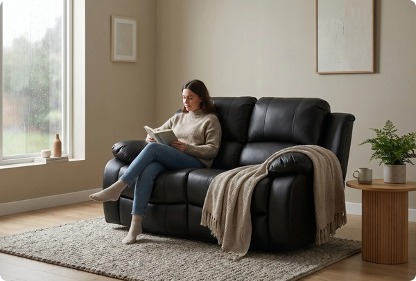 York Black Leather Electric Recliner 2 Seater Sofa