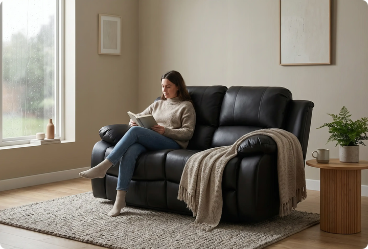 York Black Leather Electric Recliner 2 Seater Sofa