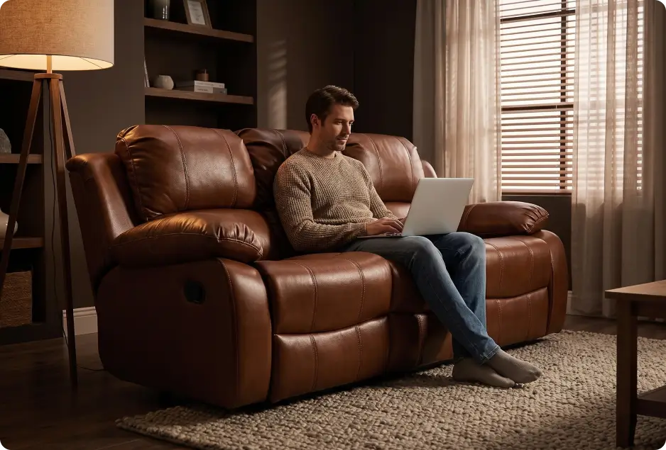York Tan Leather 3 Seater Manual Recliner Sofa