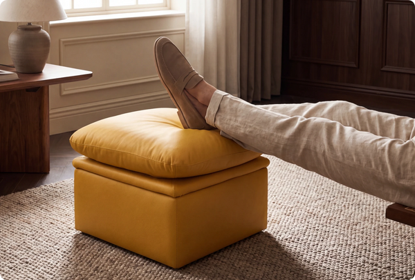 Florence Mustard Leather Footstool