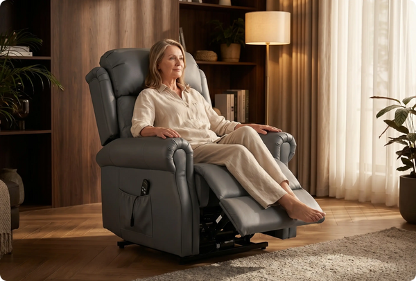 Derby Genuine Leather Grey Rise & Recline Mobility Chair