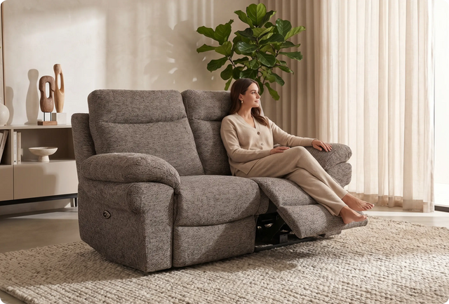 Lunaro Brown Fabric Electric Recliner 2 Seater Sofa