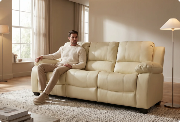 Veloura Cream Leather 3 Seater Sofa